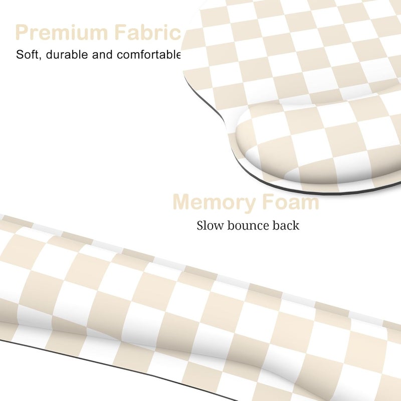 JIGOO Ergonomic Mouse Pad with Wrist Rest and Keyboard Wrist Rest, Mousepad and Keyboard Pad, Non-Slip Rubber Base, Pain Relief, Mouse Pad with Wrist Support for Gaming, Computer, Office, Beige Checkered - Image 5